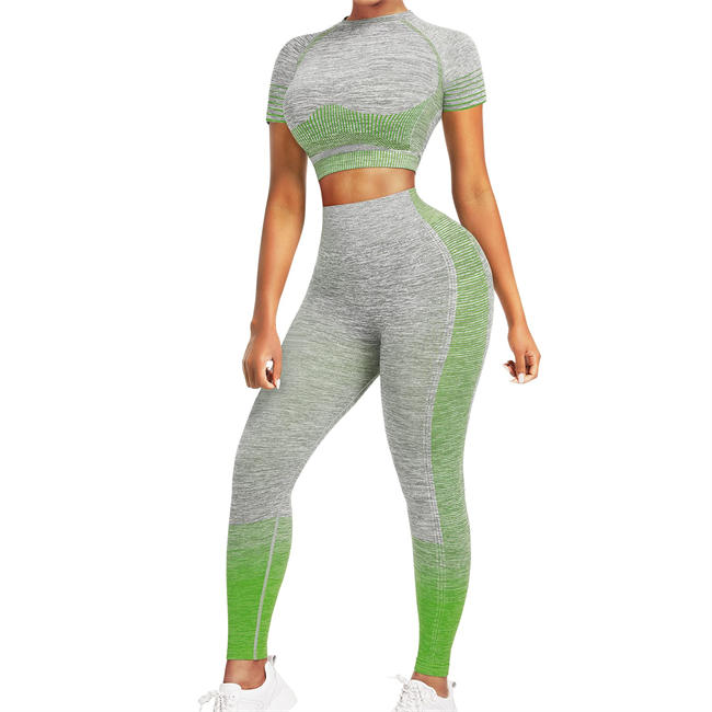 Women 2 Piece High Waist Seamless Leggings and Crop Top Yoga Outfit